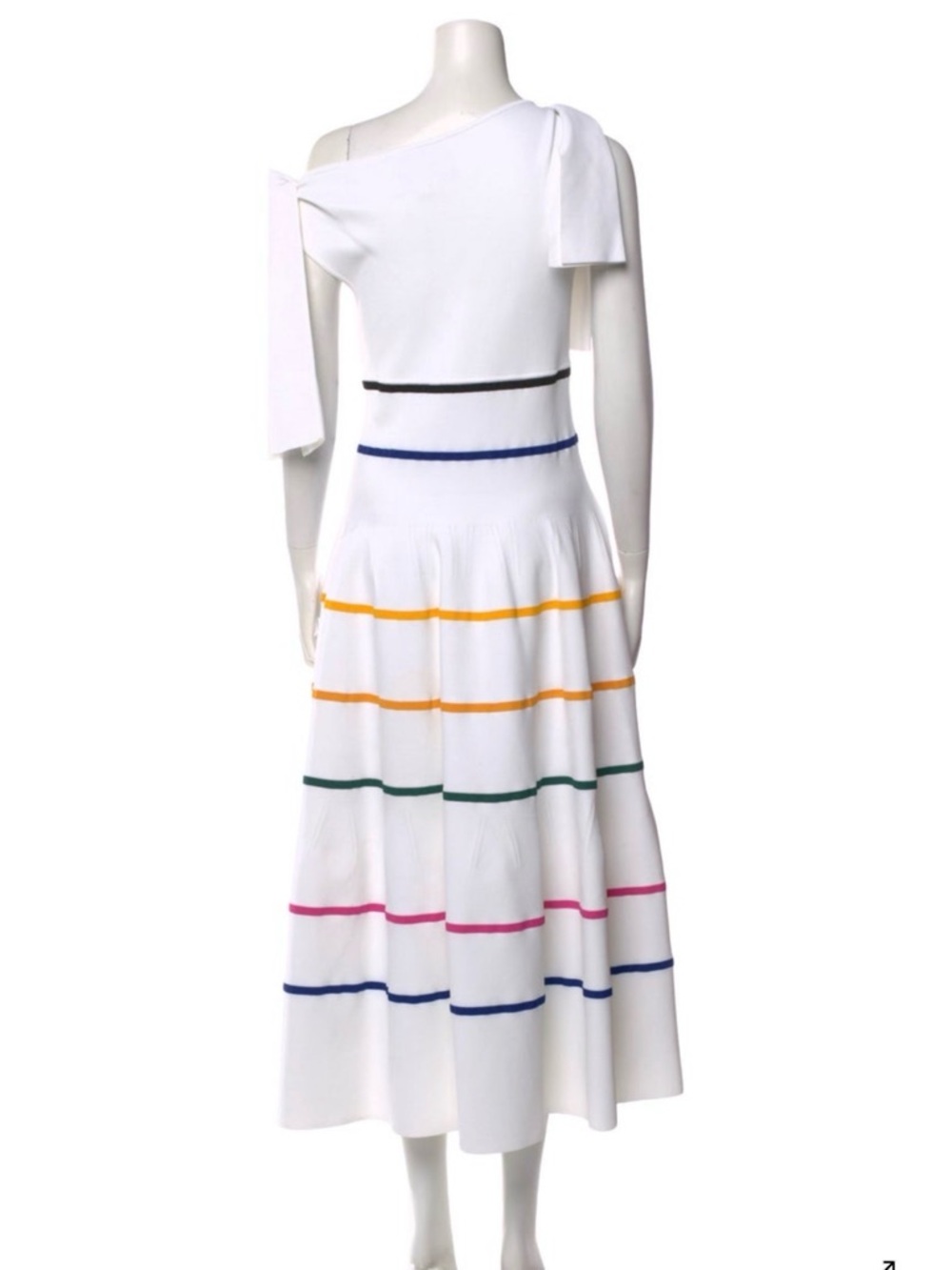 Carolina Herrera 10 White tie rainbow Midi Dress Multicolor Stripe colorful bow